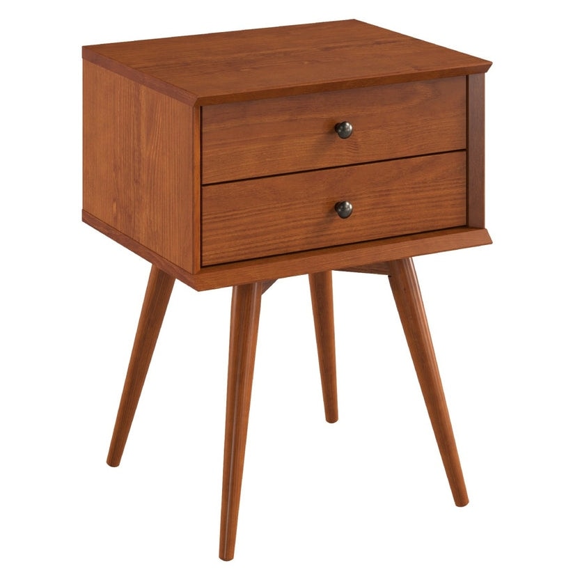 Wood Nightstand 2 Drawers Mid Century