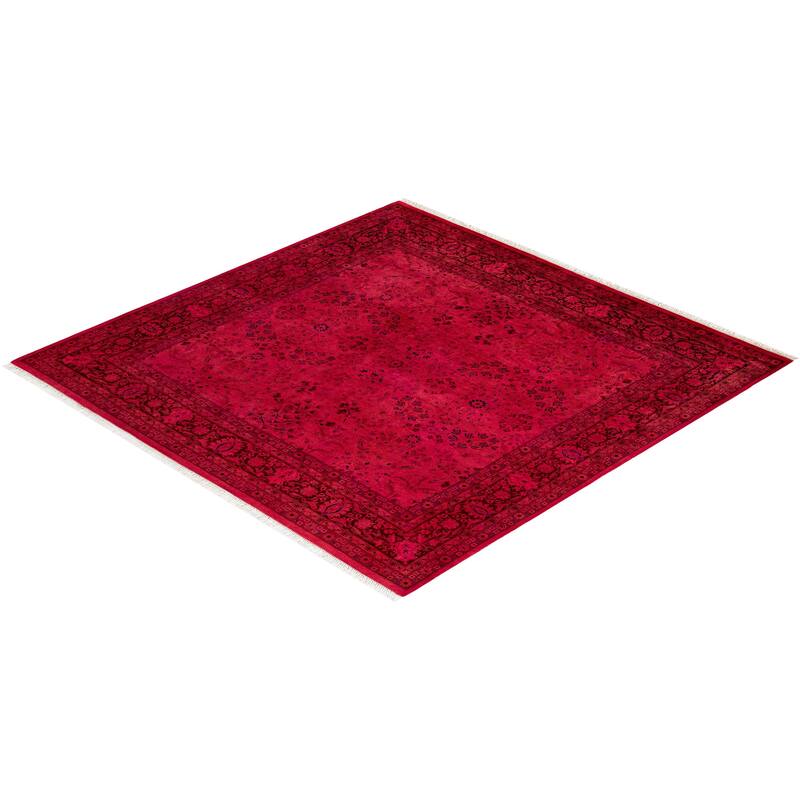 Overton Hand Knotted Wool Vintage Inspired Modern Contemporary Overdyed Pink Square Area Rug - 6' 1" x 6' 2"