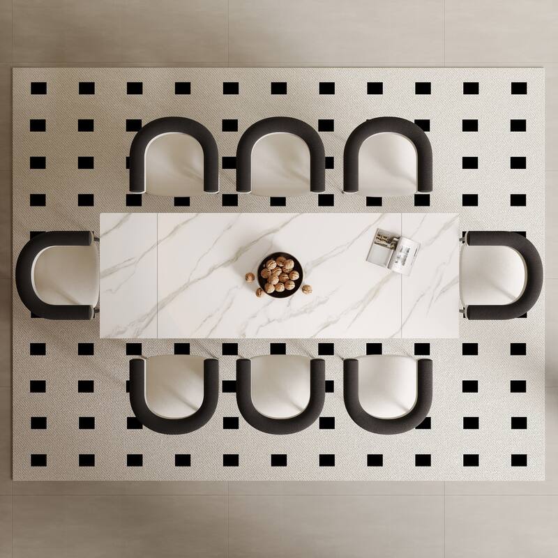 94.48" Modern Extendable Rectangular Sintered Stone Dining Table For 8 person - 62.99" - 94.48"