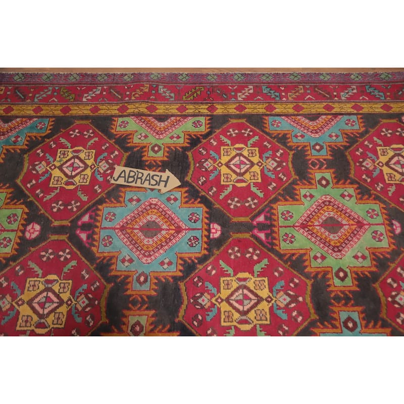 Hand Knotted Oriental 100% Wool Carpet Traditional Geometric Red Ardebil Runner Rug - 9' 4'' X 4' 5''
