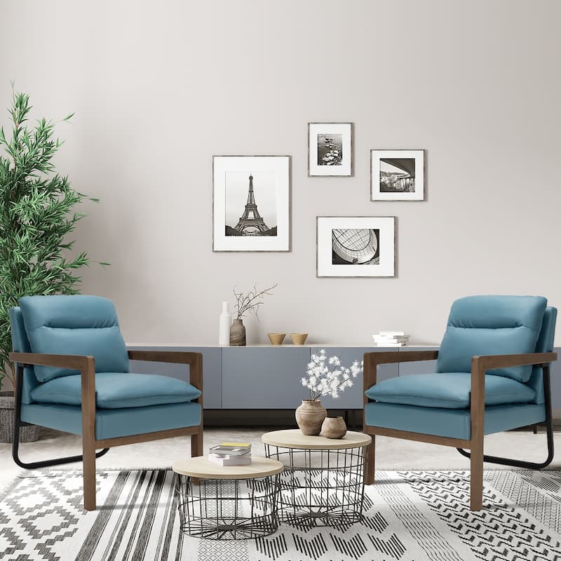 Costway Set of 2 Modern Accent Armchair Lounge Chair w/ Wood Legs & - 34.5'' x 26.5'' x 36''