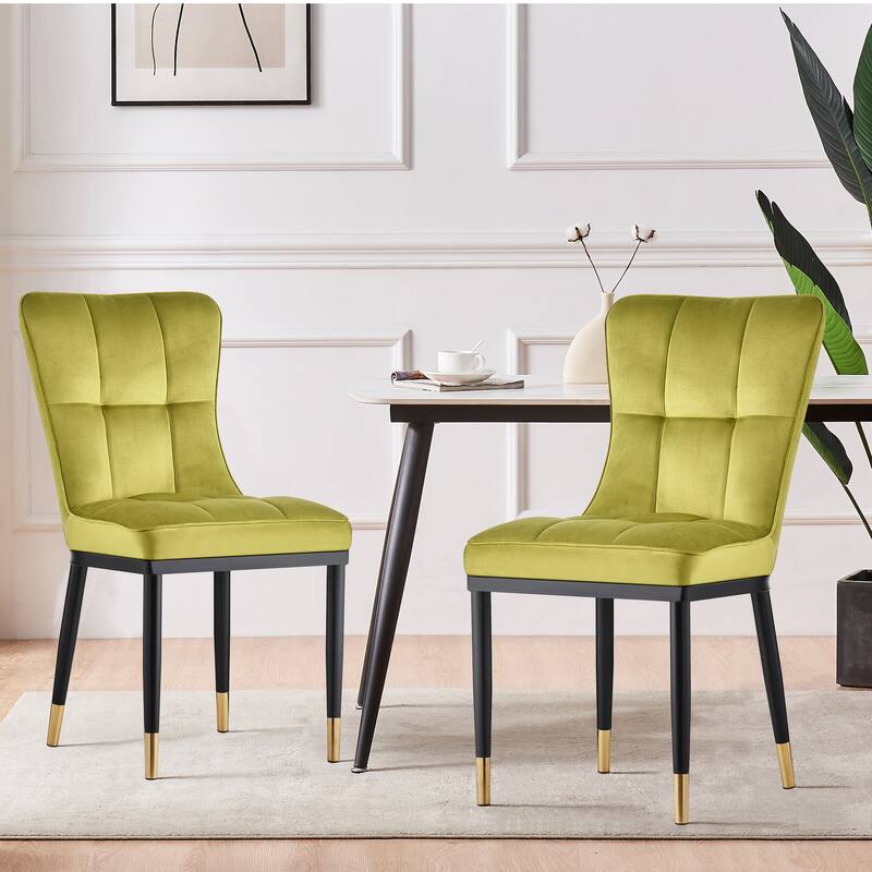 Velvet Upholstered Dining Chairs with Metal Legs, Set of 2/4 - 35.8"H x 18.9"W x 23.2"D - Set of 2 - Olive Green