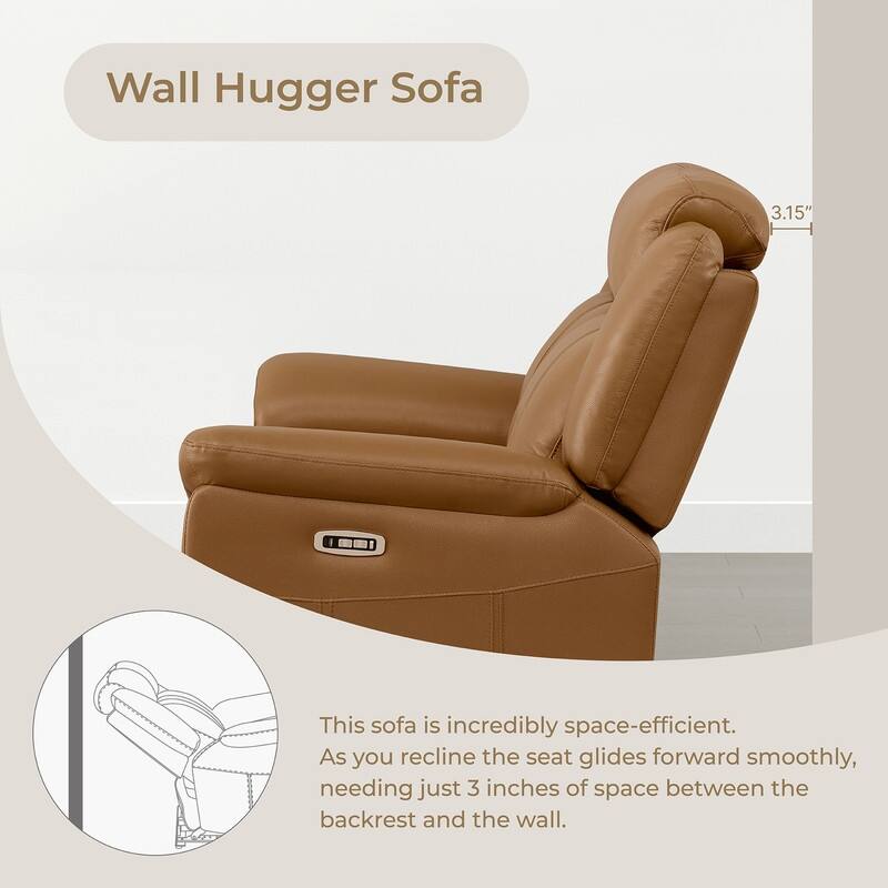 Spruce & Spring Genuine Leather Power Reclining Sofa with Optional Console & Flip-Down Table