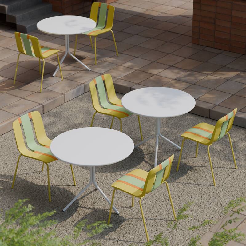Malwee 4 PCS Indoor/Outdoor PP Plastic Chairs, Modern Striped Color Seat with Sturdy Metal Legs - for Living Room, Café, Terrace