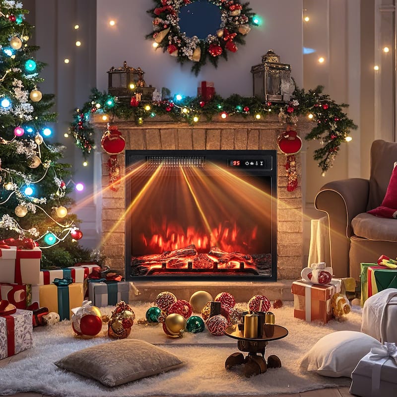 18 Inch Electric Adjustable Flames Fireplace Insert with Remote and 2 Heat Settings Timer Thermostat - 19.87" x 5.55" x 18.03"