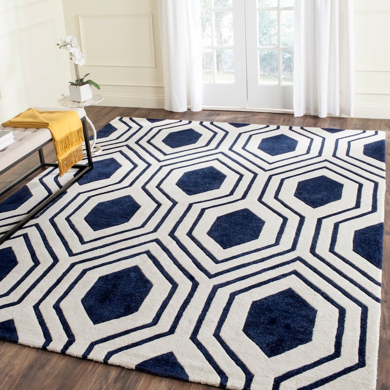 SAFAVIEH Handmade Chatham Kitt Modern Wool Rug - 6' x 9' - Dark Blue/Ivory
