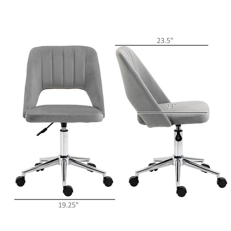 Modern Velvet Swivel Armless Desk Chair with Hollow Back Design