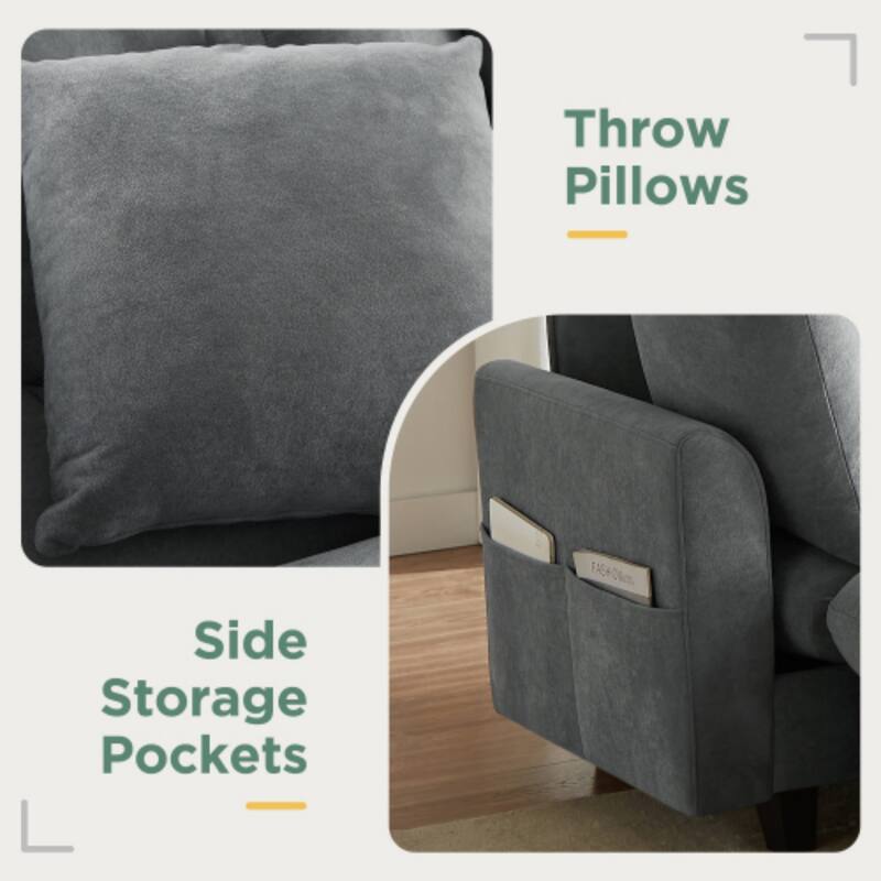 Luxurious L-Shaped Sectional Sofa with Hidden Storage, Movable Ottoman & Throw Pillows