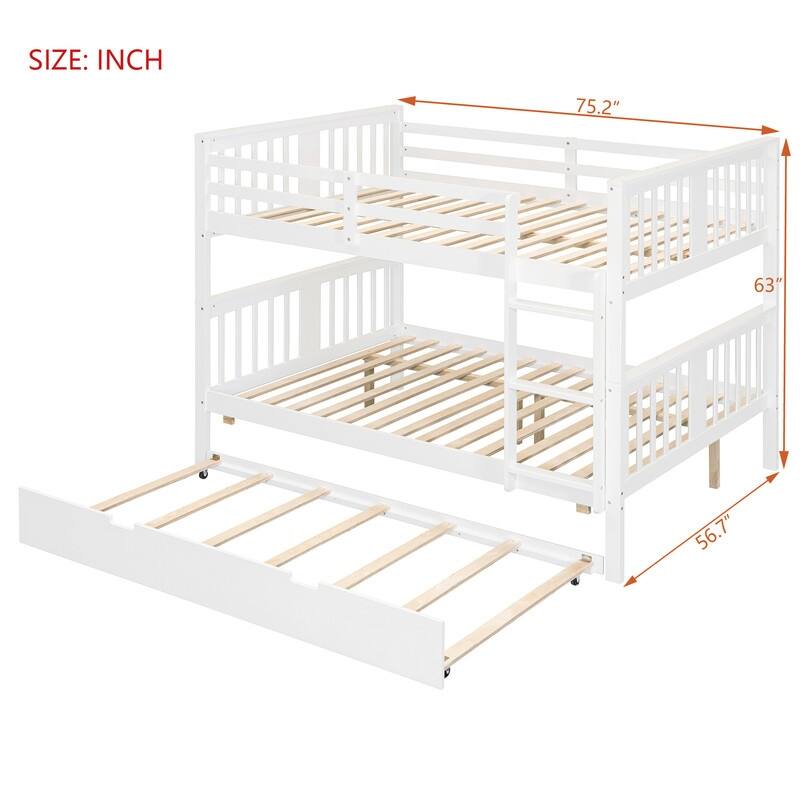 Full over Full Size Bunk Bed with Twin Size Trundle and Ladder