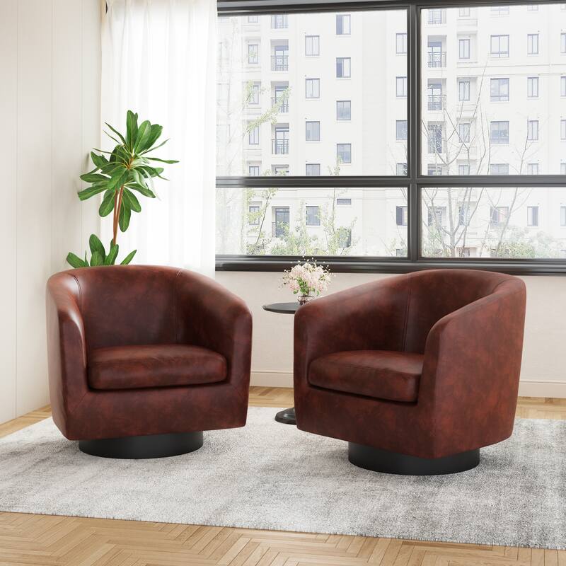 Faux Leather Wide Seat Swivel Barrel Chair