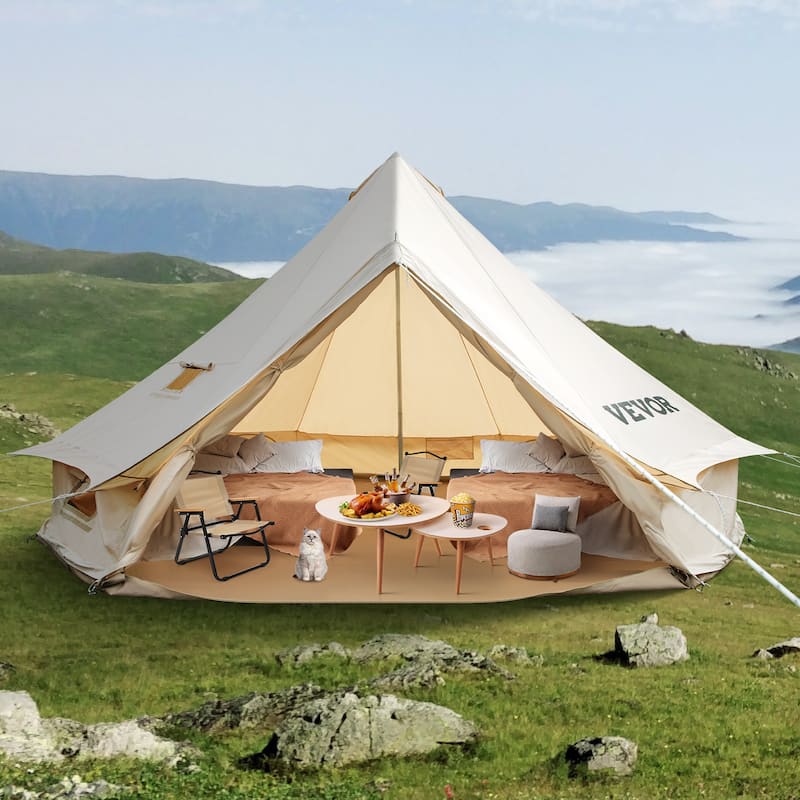 VEVOR Canvas Tent 4 Seasons Breathable 100% Cotton Canvas Yurt Tent - w/Stove Jack - 7M