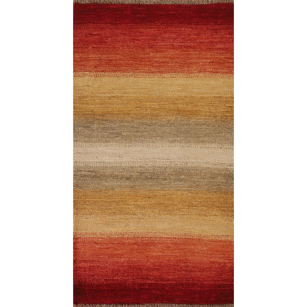Striped Oriental Gabbeh Kashkoli Wool Rug Hand-knotted Foyer Carpet - 2'2" x 4'0"