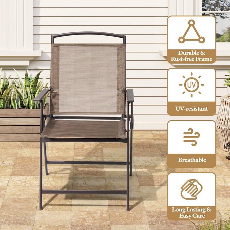 6 PCS Outdoor Patio Dining Set with 4 Folding Chairs, Glass Table Umbrella without Base - See the details