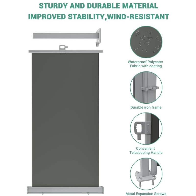 71 in x138 in Retractable Side Awning, Privacy Screen Protection Awning for Patio, Balcony and Pools - N/A