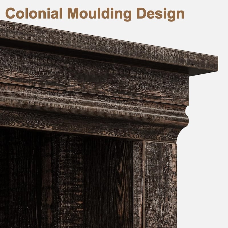 5 Tier Vintage Bookshelf Tall Farmhouse Bookcase with Doors - N/A