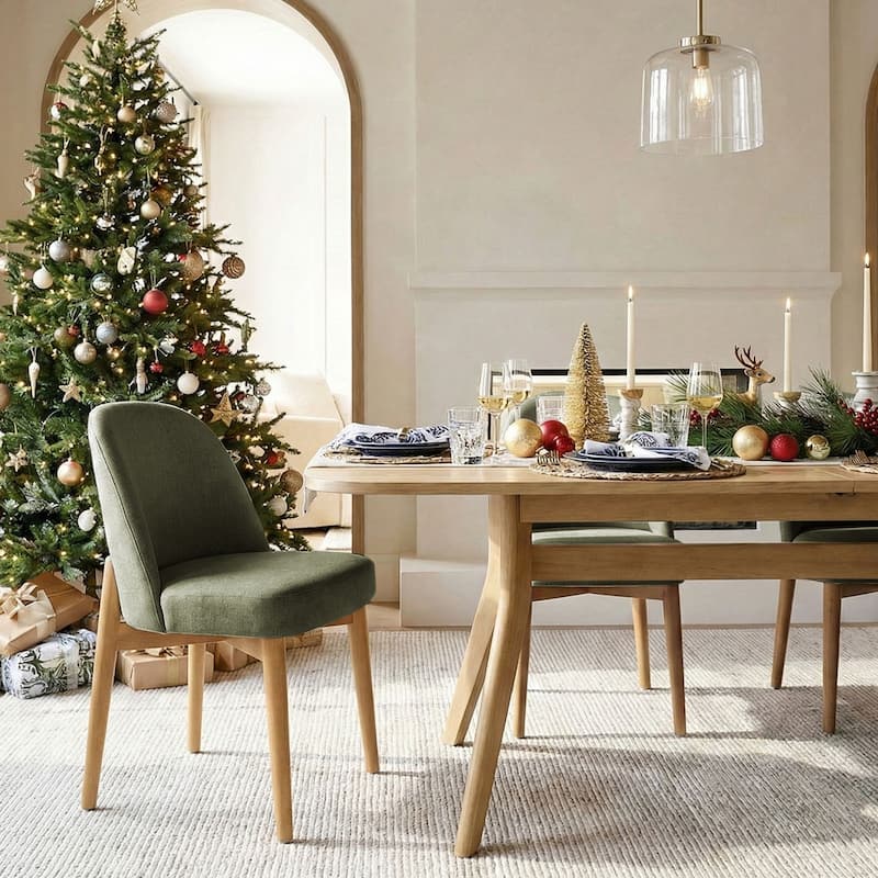 Linen Upholstered Dining Chairs With Solid Wood Legs (Set of 8)