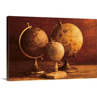 “Three globes with world map backdrop” Canvas Wall Art - Bed Bath