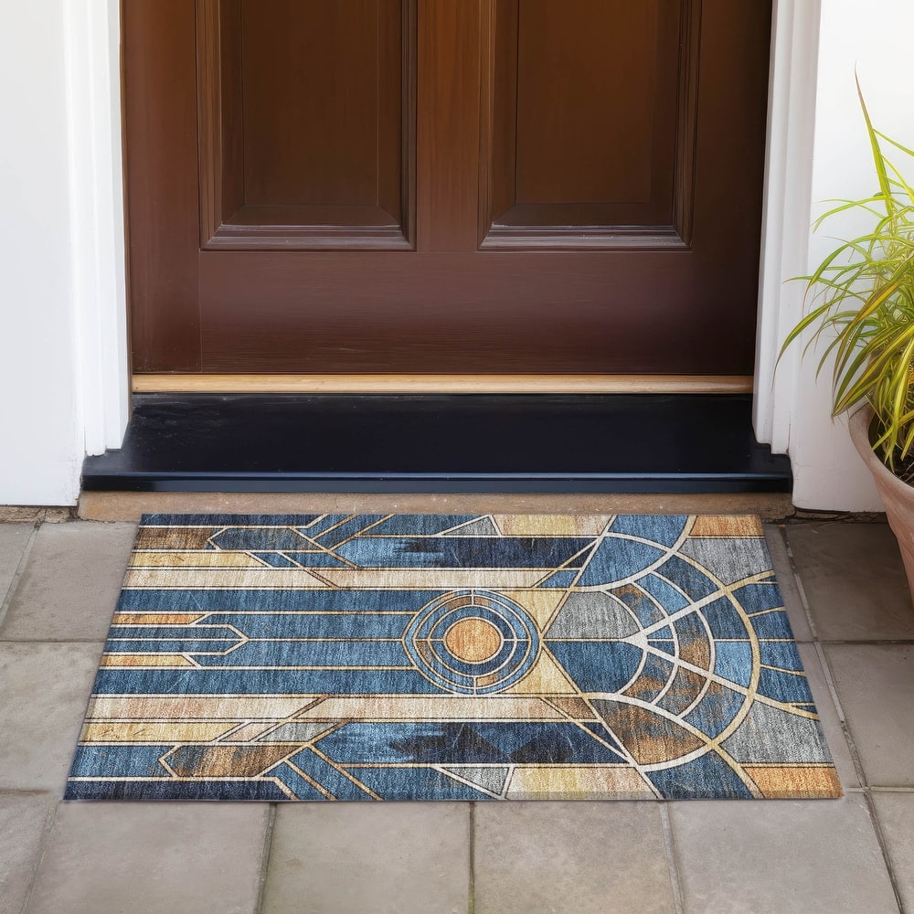 Machine Washable Indoor/Outdoor Modern Mosaic Chantille Rug
