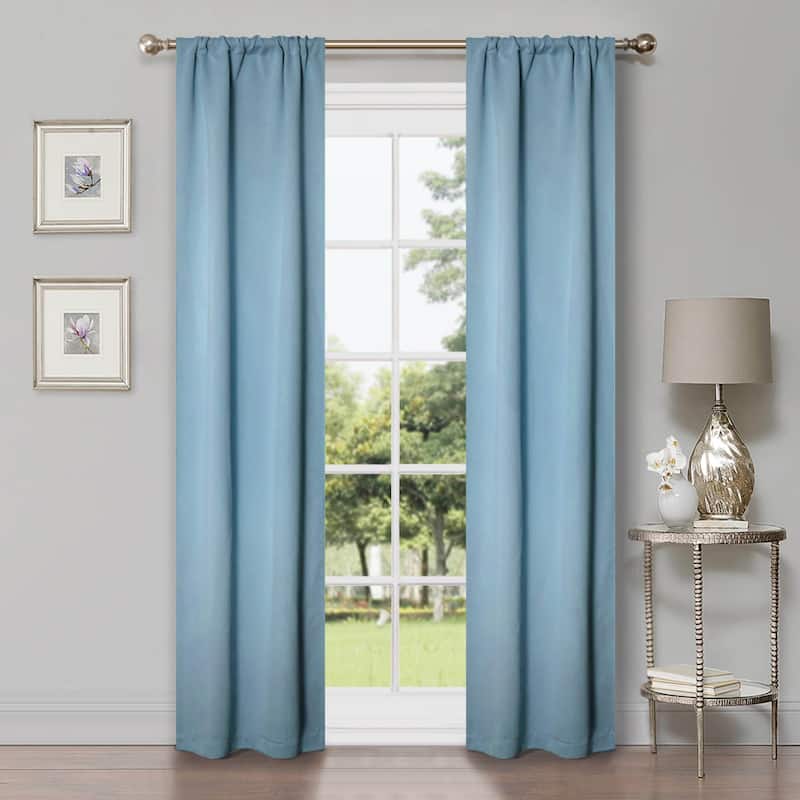 Modern Solid Room Darkening Blackout Curtains, Rod Pocket, Set of 2 - 2PC- 26" X 84" - Light Blue