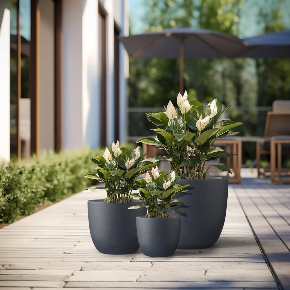 Tall Concrete Round Plant Pots / Large Indoor and Outdoor flower Planters