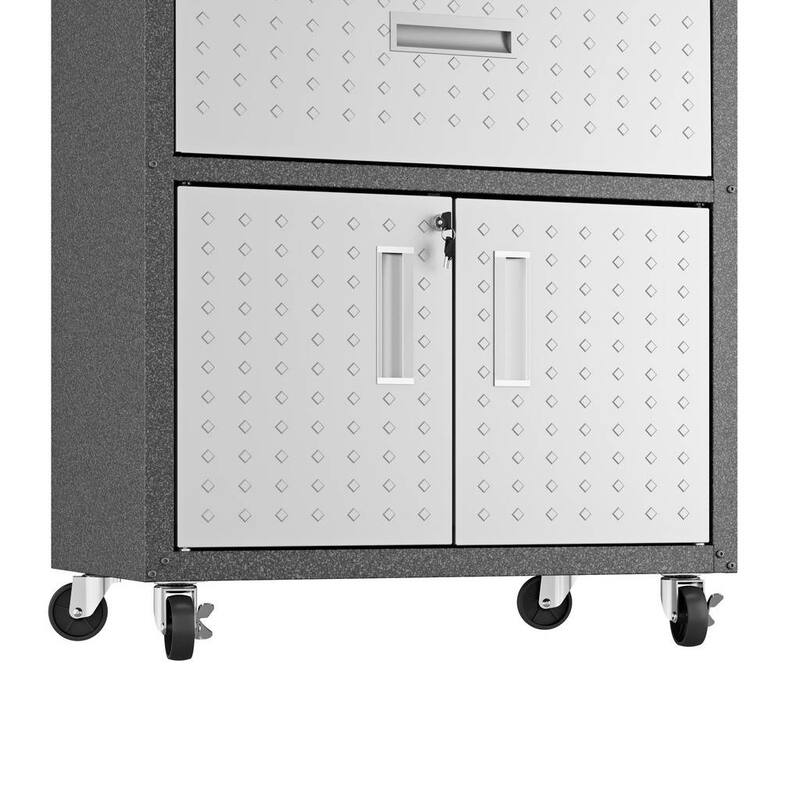 3-Piece Fortress Mobile Space-Saving Steel Garage Cabinet and Worktable 4.0 in Grey