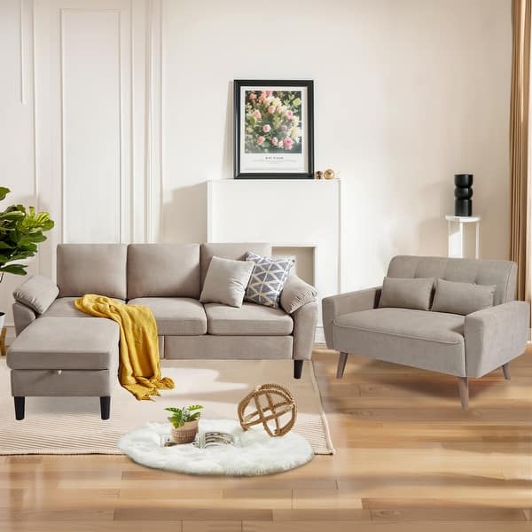 3-Piece Sectional Sofa Loveseat Ottoman, Plush Cushions - On Sale - Bed Bath & Beyond