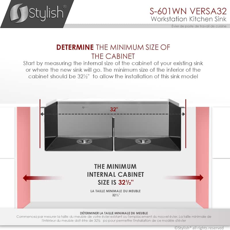 Stylish Undermount 32" Stainless Steel Double-Bowl 16G Kitchen Sink - 32" x 19" x 10"