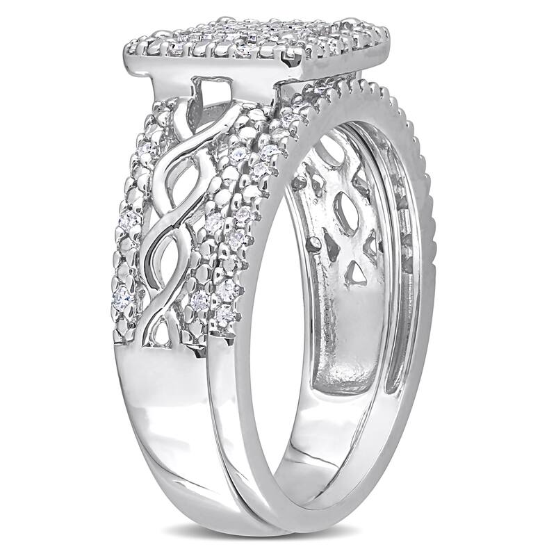 Miadora 1/3ct TDW Diamond Clustered Square Halo Infinity Bridal Ring Set in Sterling Silver