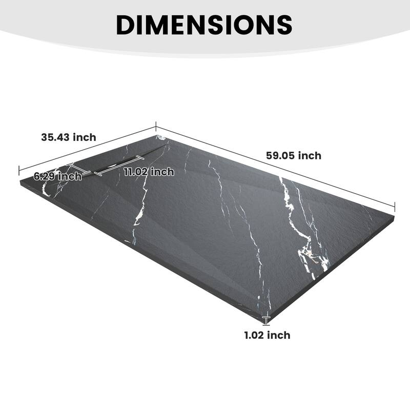 SMC Alcove Shower Pan Base with Reversible Drain, Low Profile, Wheelchair Access, Slip-Resistant, cUPC Certified