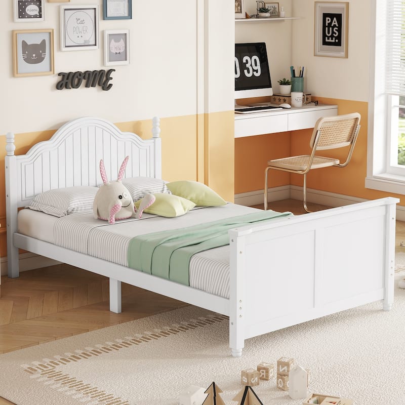 Twin Size Bed For Kids, Wood Twin Platform Bed with Headboard and Footboard