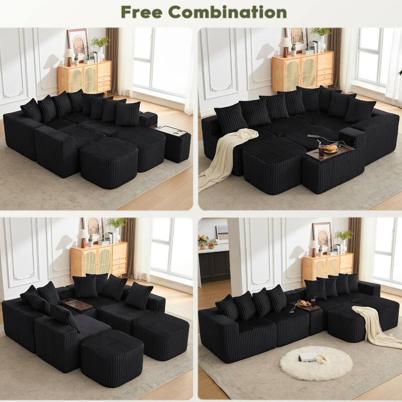 Boneless Modular Sofa with USB, Wireless Charging & Coffee Table Board