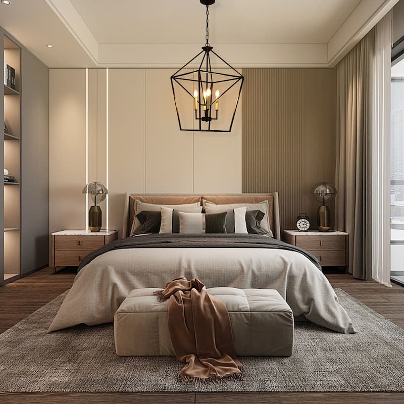 4 - Light Dimmable Lantern Geometric farmhouse Chandelier