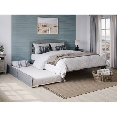 Full Platform Bed with Trundle & Charging Station - Grey Twin Size, Easy Assembly