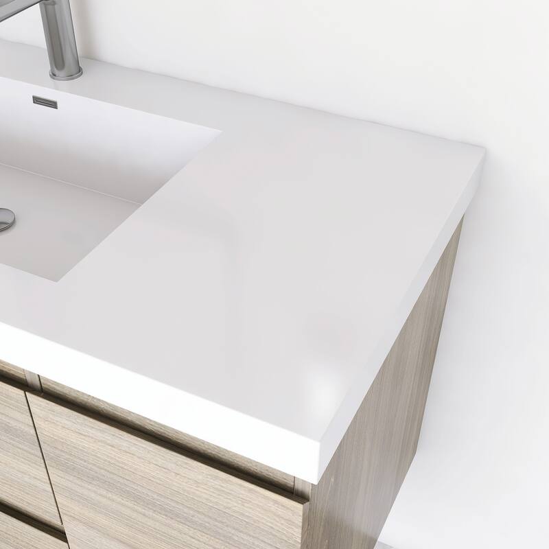 Modern Wall-Mounted Bathroom Vanity with White Solid Surface Top
