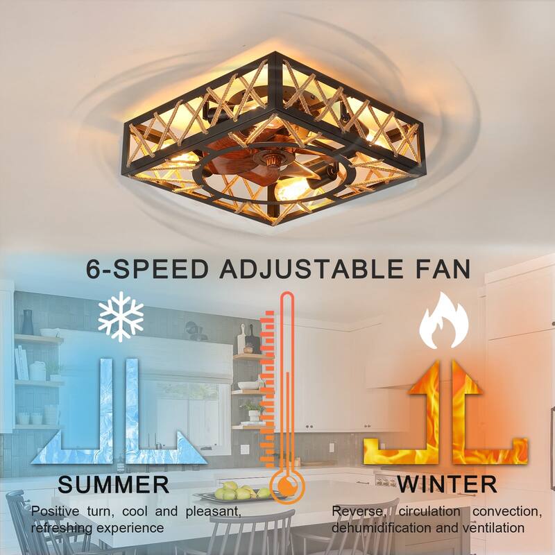 18 in. W x 6 in. H Iron Ceiling Fan in Black with LED Lights - 18" x 6" in.