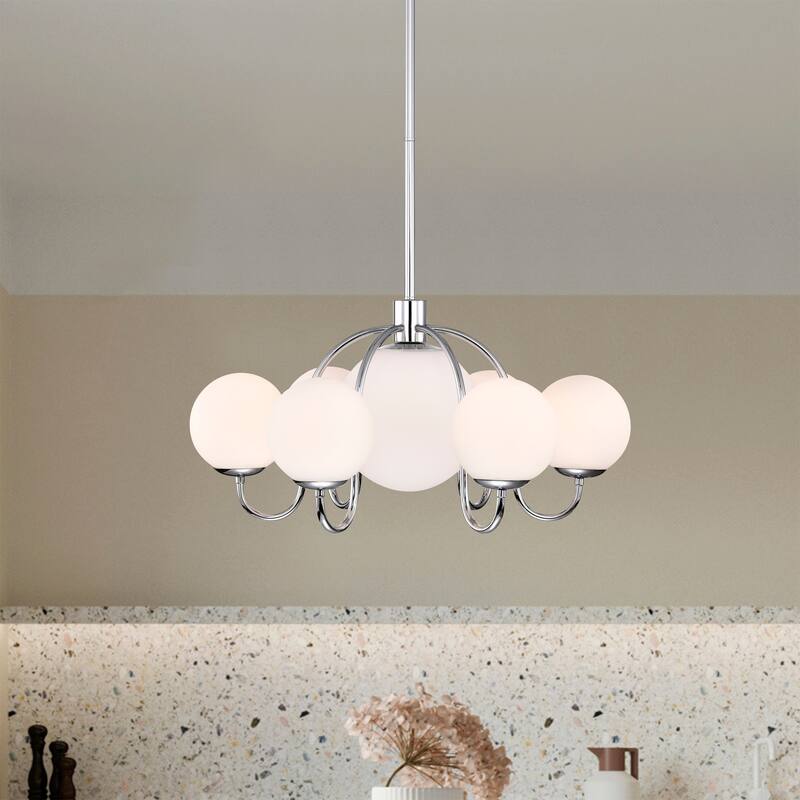 Dalia 26 Inch Chome Polish Opaque Glass Chandelier with 7 Light - Chrome