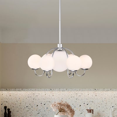 Dalia 26 Inch Chome Polish Opaque Glass Chandelier with 7 Light