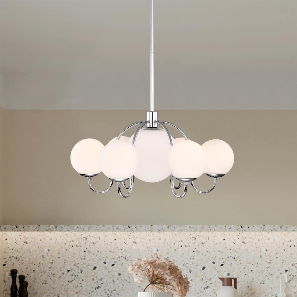 Dalia 26 Inch Chome Polish Opaque Glass Chandelier with 7 Light