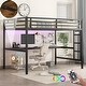 preview thumbnail 1 of 5, Modern Full XL Metal Loft Bed with Power Outlet and LED Lighted Black - Full