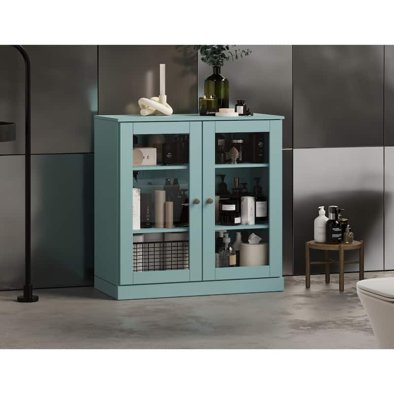 Palace Imports 100% Solid Wood 32" Bathroom Cabinet with Clear Glass Doors and Adjustable Shelves - Aqua Blue