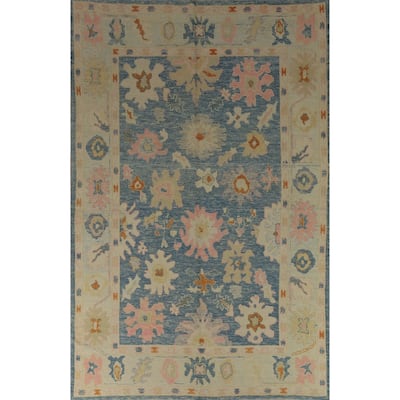 Hand Knotted Oriental 100% Wool Carpet Transitional All-Over Navy Blue & Blues Oushak Area Rug - 11' 8'' X 7' 8''
