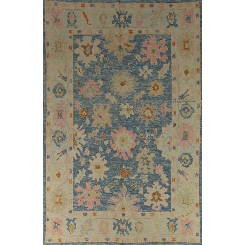 Hand Knotted Oriental 100% Wool Carpet Transitional All-Over Navy Blue & Blues Oushak Area Rug - 11' 8'' X 7' 8''
