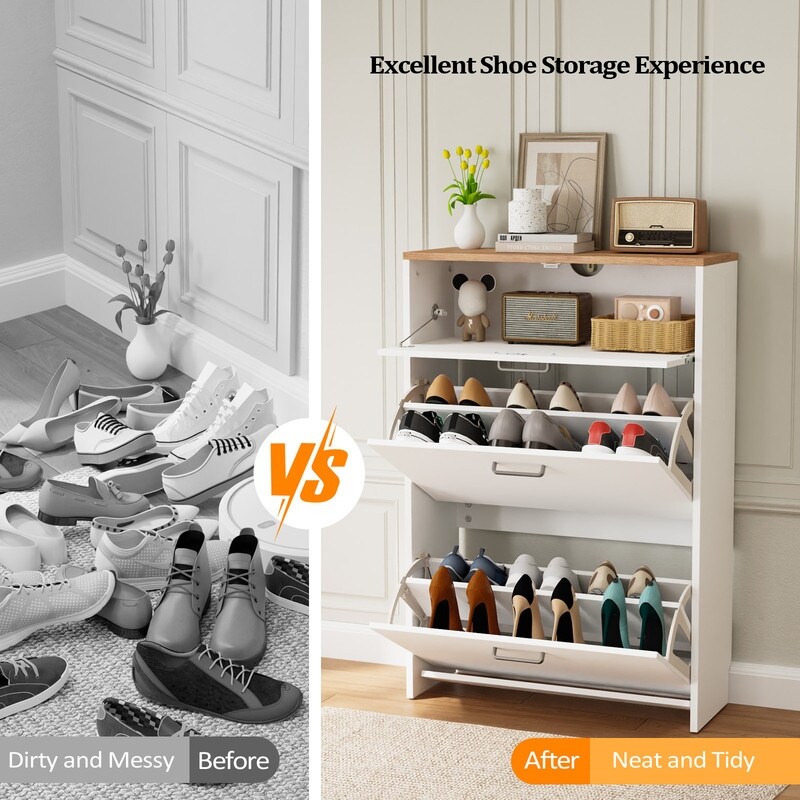 Hidden Shoe Cabinet with 3 Flip Drop Down Door White Oak Bed Bath Beyond 40826073