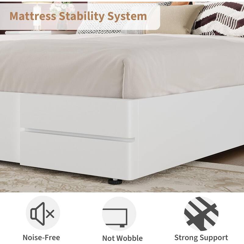 Wooden Bed Frame with Fabric Upholstered Headboard