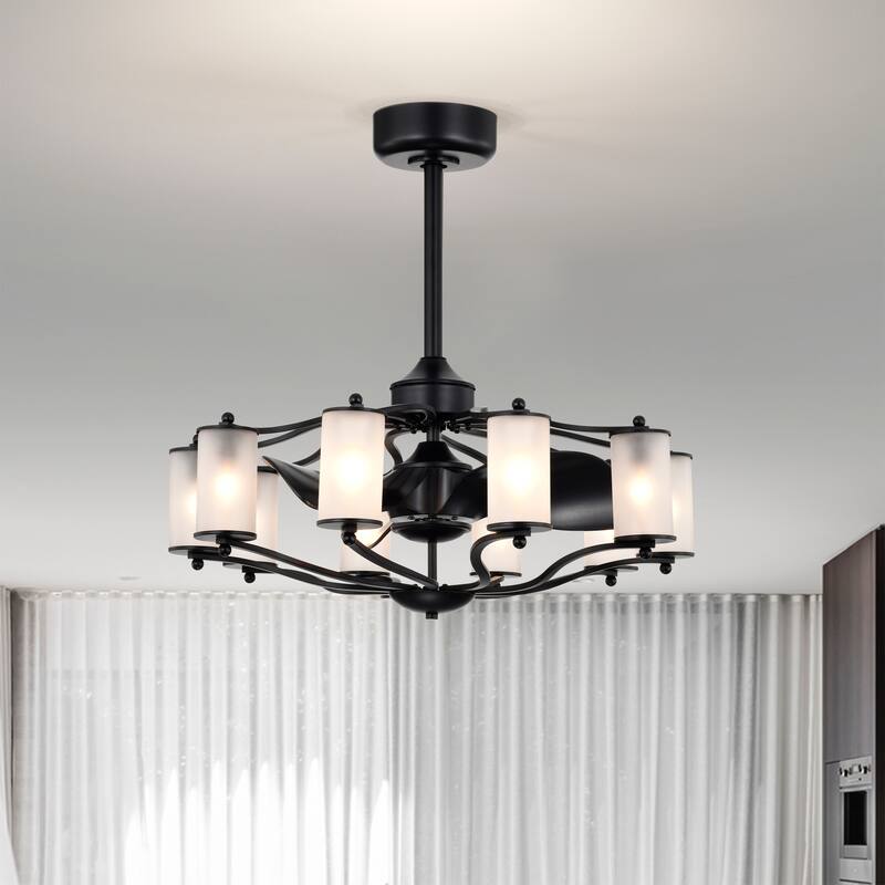 Vasilica 29 Inch Modern Glass Shade Ceiling Fandelier with Remote - N/A