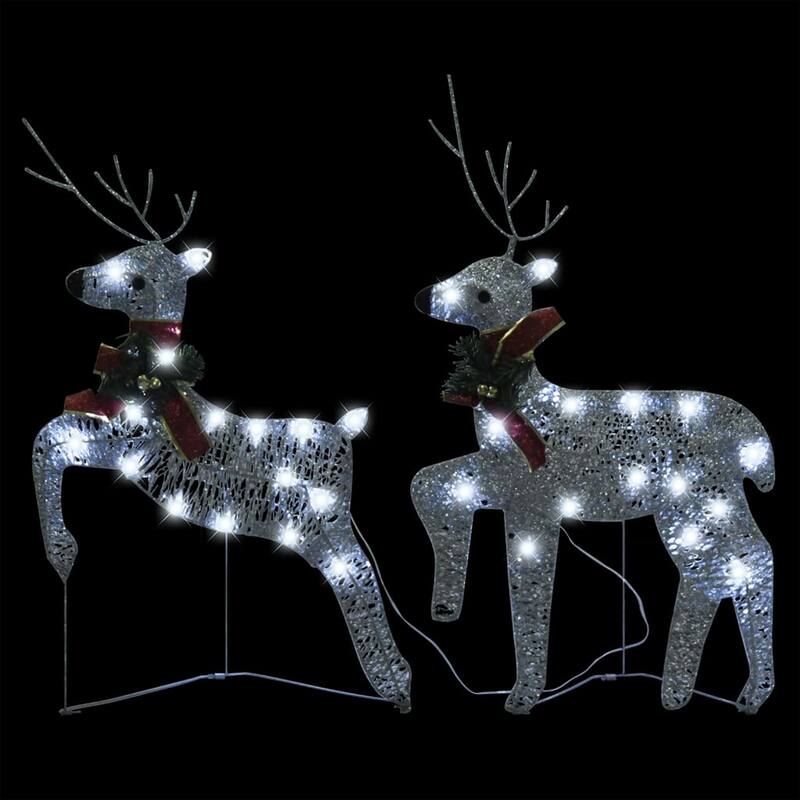 7pc Outdoor 140 LED Light Christmas Reindeer and Sleigh, Silver