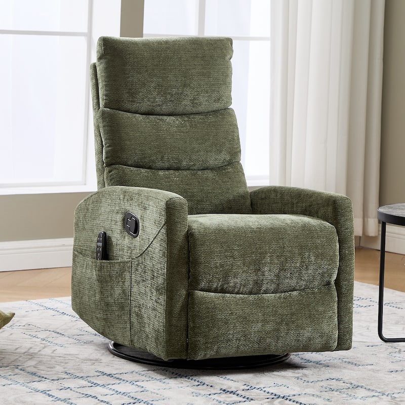 360° Swivel Rocking Recliner with Heat & Massage in Chenille Fabric - Green