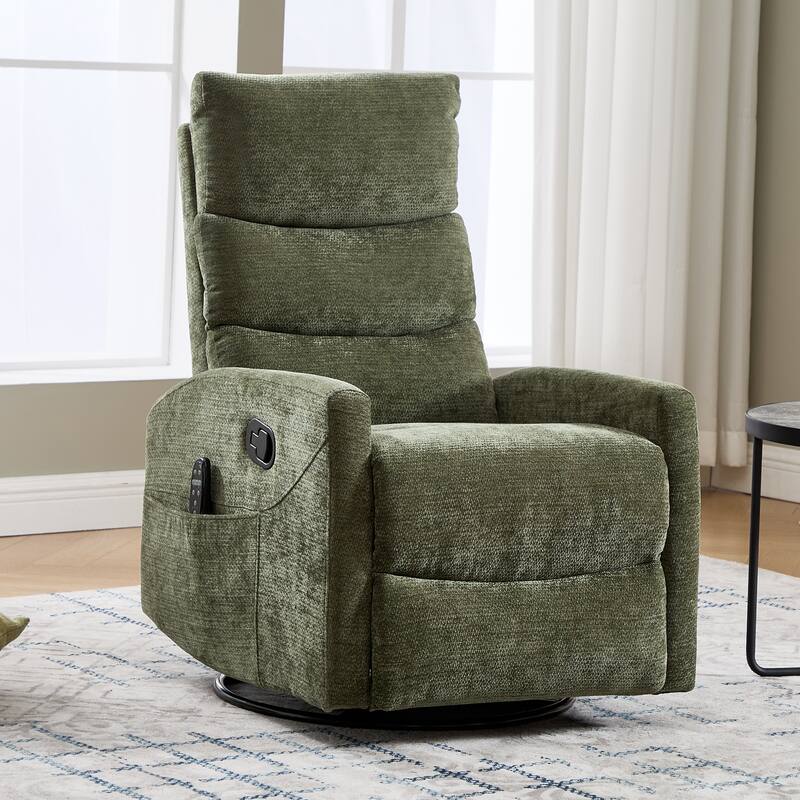 Heat Massage Manual Recliner Chair with Rocker and Swivel in Fabric for Living Room - Green