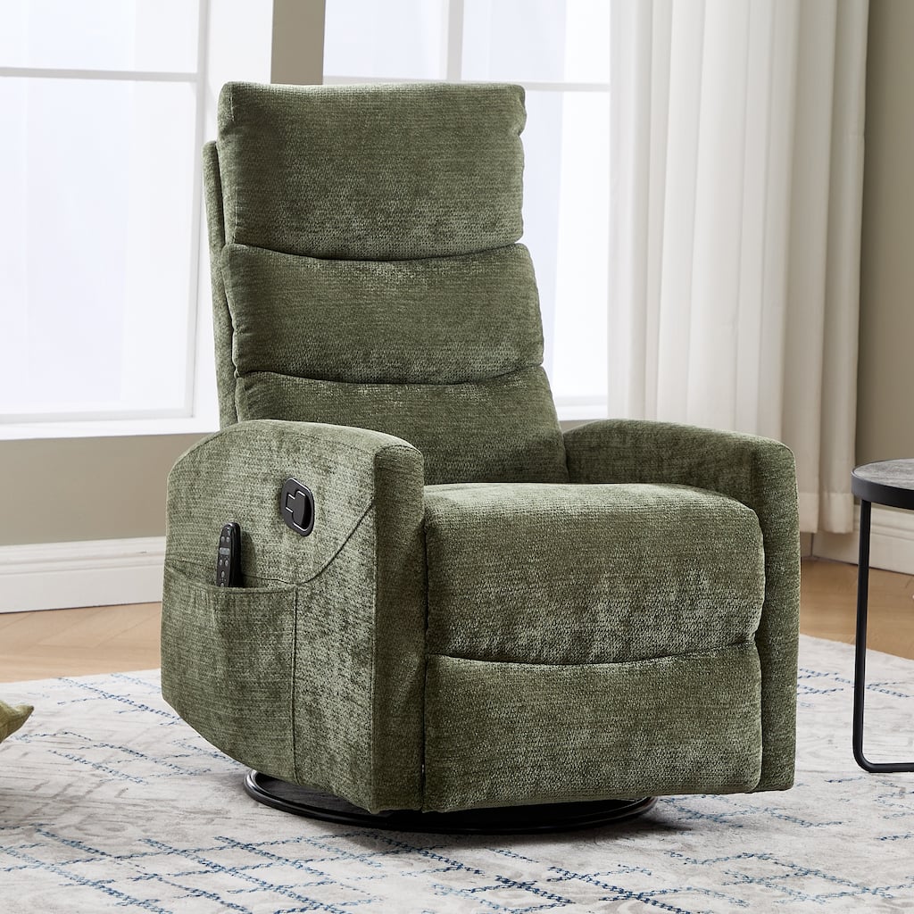 Heat Massage Manual Recliner Chair with Rocker and Swivel in Fabric for Living Room
