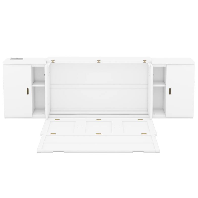 Murphy Bed with Built-in Charging Station, Shelves & Storage Cabinets, Platform Bed Frame Space-Saving Folding Wall Cabinets Bed